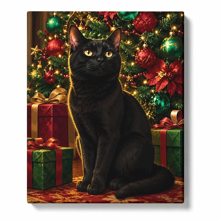 Black Cat by the Christmas Tree - paint by numbers kit preview