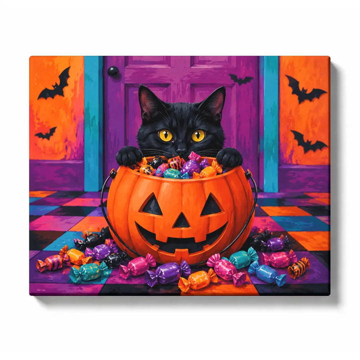 Black Cat in a Candy Bucket - paint by numbers kit preview