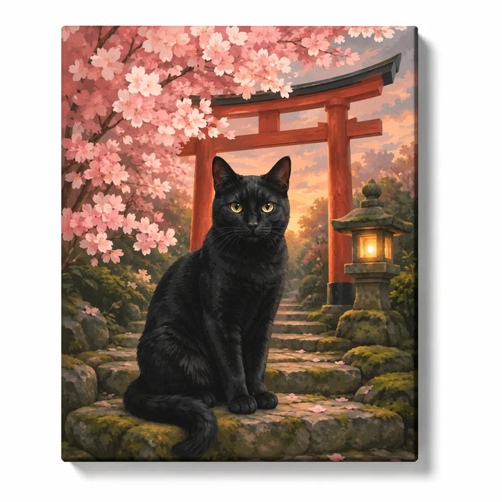 Downward Gazing Black Cat with Paisley Floral Body Paint by Numbers Kit For Adults