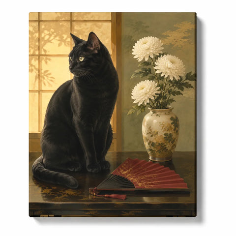 Dark Teal Cat in Wildflower Garden Paint by Numbers Kit For Adults