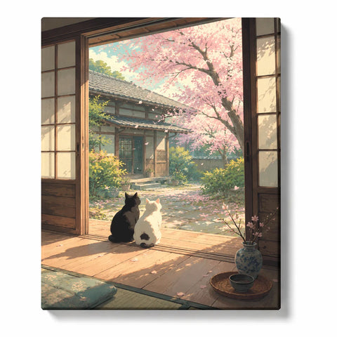 White Cat with Black Gold Floral Patterns Paint by Numbers Kit For Adults