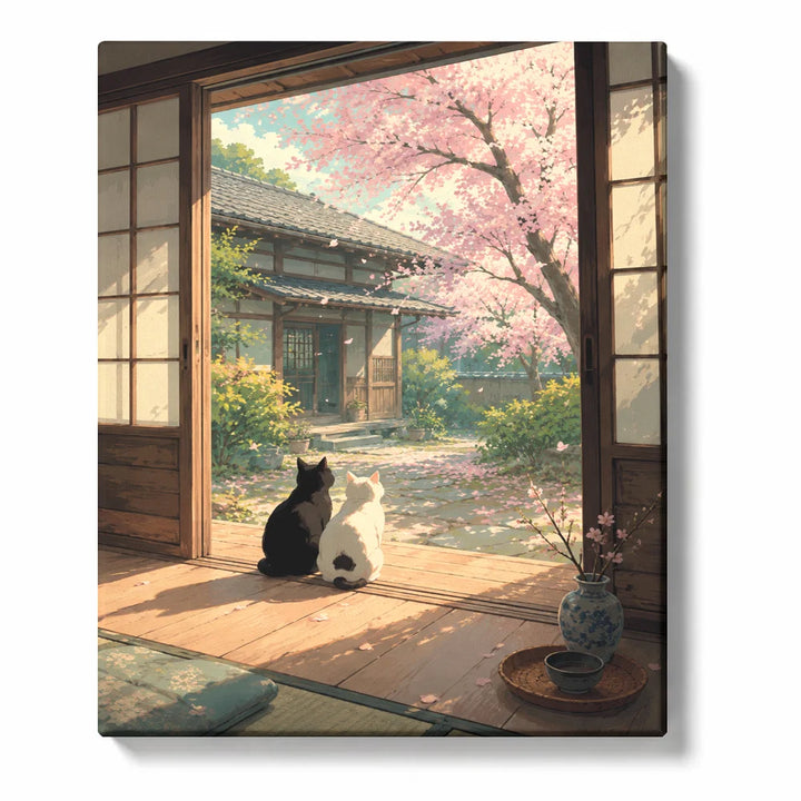 White Cat with Black Gold Floral Patterns Paint by Numbers Kit For Adults