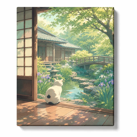 White Cat with Orange Floral Vines and Curled Tail Paint by Numbers Kit For Adults