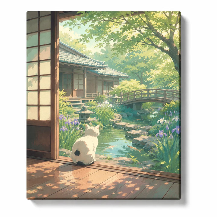 White Cat with Orange Floral Vines and Curled Tail Paint by Numbers Kit For Adults