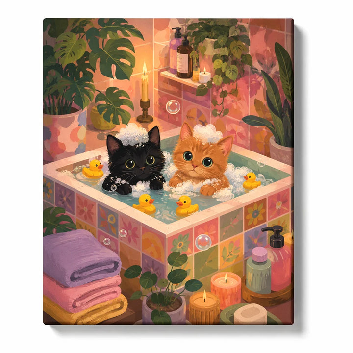 Two Cats in Sunny Plant Filled Room with Flowers and Window Light Paint by Numbers Kit For Ad…