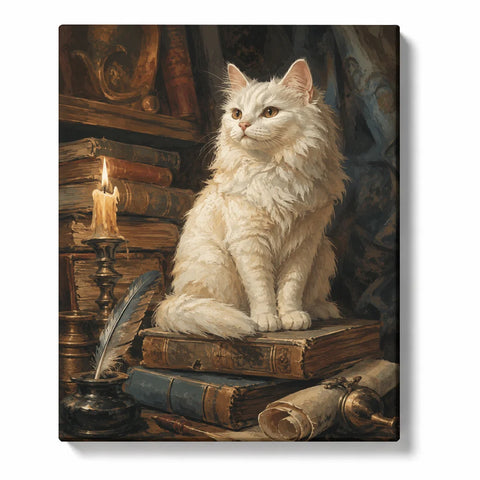 Fluffy White Cat Relaxing on Armchair by Sunlit Fireplace Paint by Numbers Kit For Adults