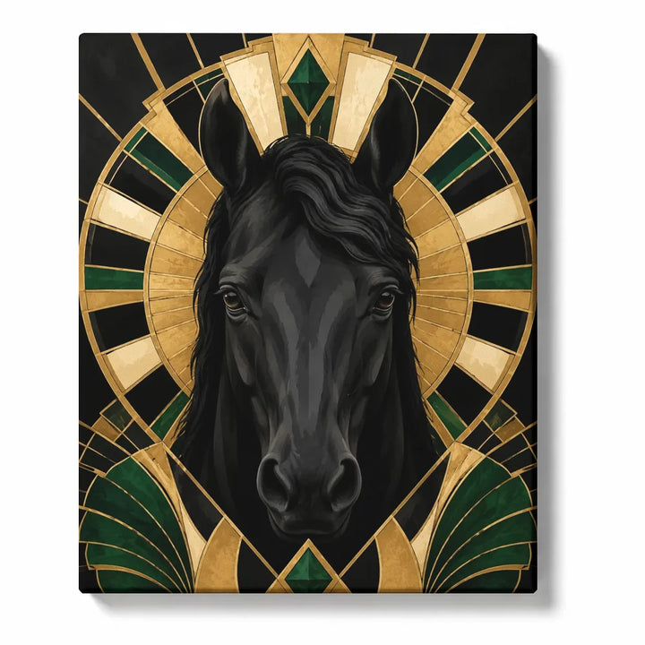 Art Deco Black Horse - finished paint by numbers canvas on a white background