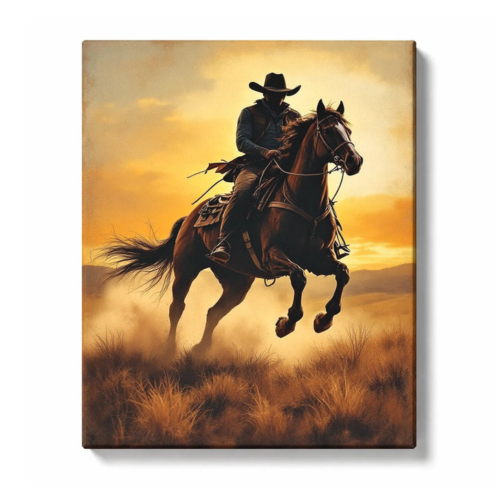 Cowboy on Leaping Horse at Sunset Paint by Numbers Kit For Beginners