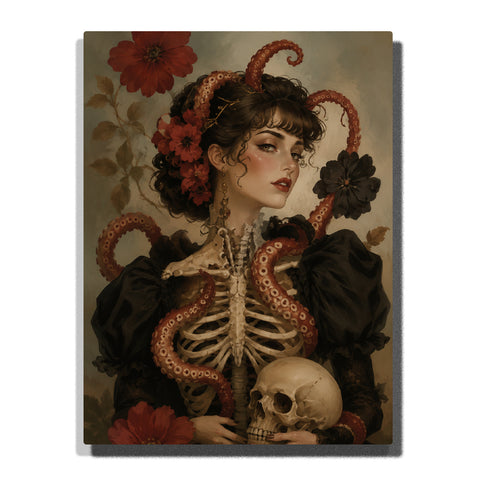 Gothic woman with tentacles, skeleton chest details, skull, dark flowers and creepy fantasy portrait artwork Paint by Numbers by PaintEasy