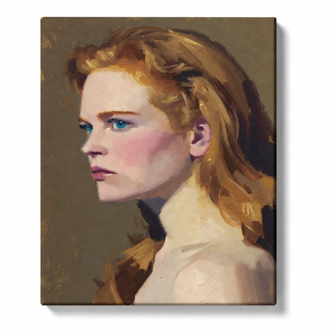 Woman Portrait Paint by Numbers For Adults featuring elegant female profile with blue eyes, golden hair and classic painterly portrait style