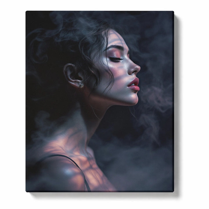 Smoky Side Profile Woman with Blue Shadow Light Paint by Numbers Kit For Adults