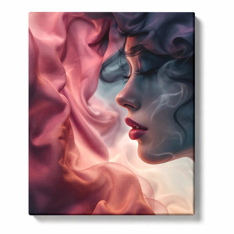 Side Profile Woman with Pink Silk and Blue Smoke Paint by Numbers Kit For Adults