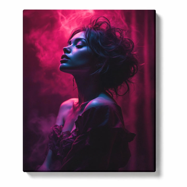 Magenta Smoke Portrait Woman with Blue Shadow Light Paint by Numbers Kit For Adults