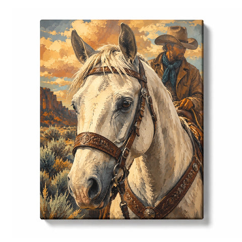 White Horse Running through a Golden Dust Storm Paint by Numbers Kit for Adults