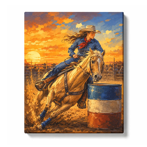 Cowboy Riding Horse at Golden Sunset Paint by Numbers Kit For Beginners