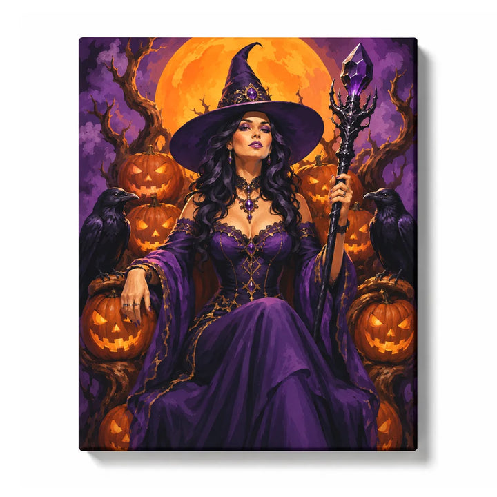 Halloween Witch with Pumpkins - paint by numbers kit preview
