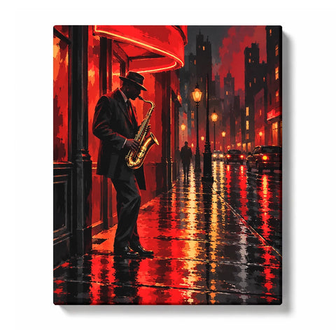 Saxophone Player on a Red Neon Street