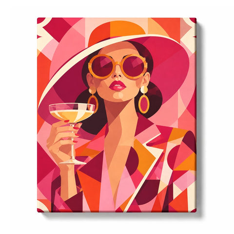 Mod Woman with Cocktail and Wide Hat - paint by numbers kit preview