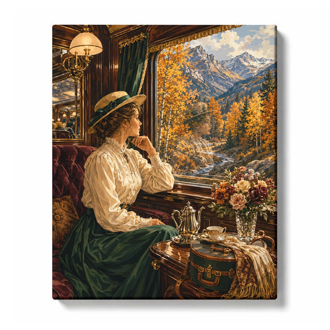 Reading by the Autumn Train Window - paint by numbers kit preview