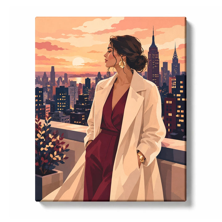 Rooftop Dusk in the City - paint by numbers kit preview