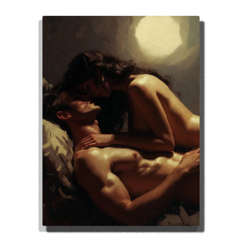 Nude Couples Paint by Numbers featuring a couple lying face to face in tender embrace in honeyed light