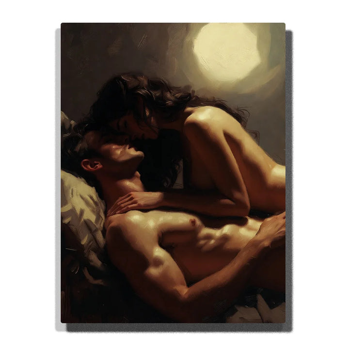 Nude Couples Paint by Numbers featuring a couple lying face to face in tender embrace in honeyed light