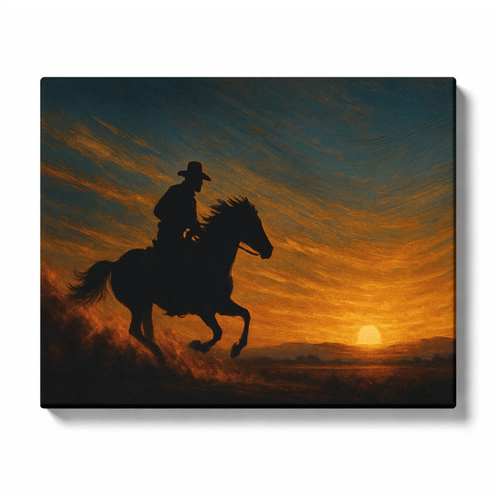 Cowboy Silhouette Riding at Sunset Paint by Numbers Kit For Beginners