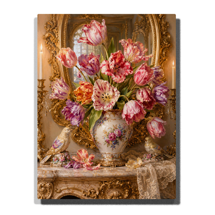 Orange Tulips in Pitcher on Sunny Shelf with Ceramic Mugs Paint by Numbers Kit For Adults