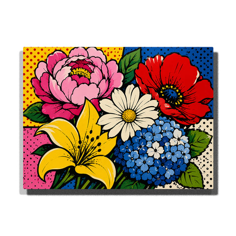 Pop art floral bouquet with colorful peony, poppy, lily, daisy and hydrangea flowers with comic style dotted background Paint by Numbers by PaintEasy