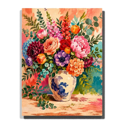 Colorful Peony and Rose Bouquet in Ceramic Vase Paint by Numbers Kit For Adults