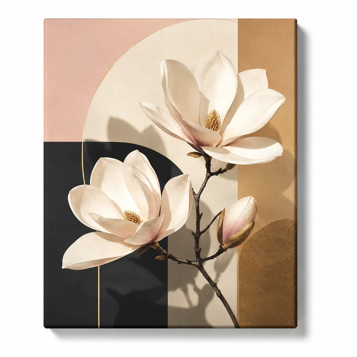 White Magnolias on Teal Brick