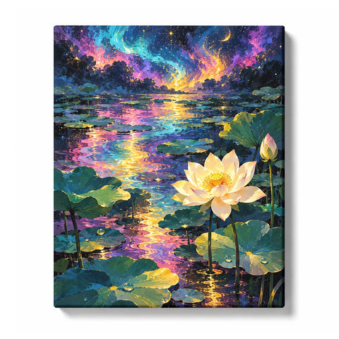 Celadon Lotus with Sacred Geometry on Rain-Washed Pond Paint by Numbers Kit for Adults