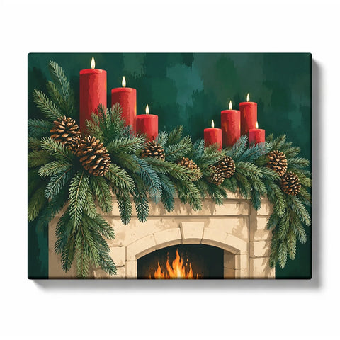 Evergreen Mantel with Red Christmas Candles artwork displayed on a white background
