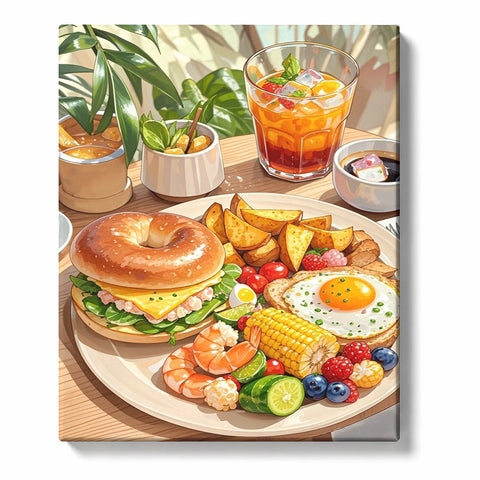 Breakfast Brunch Platter with Bagel and Shrimp Paint by Numbers Kit For Adults