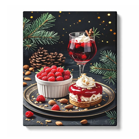 Holiday Raspberry Dessert and Mulled Wine Paint by Numbers Kit For Adults
