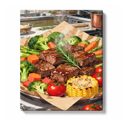 Grilled Steak with Corn and Broccoli Paint by Numbers Kit For Adults