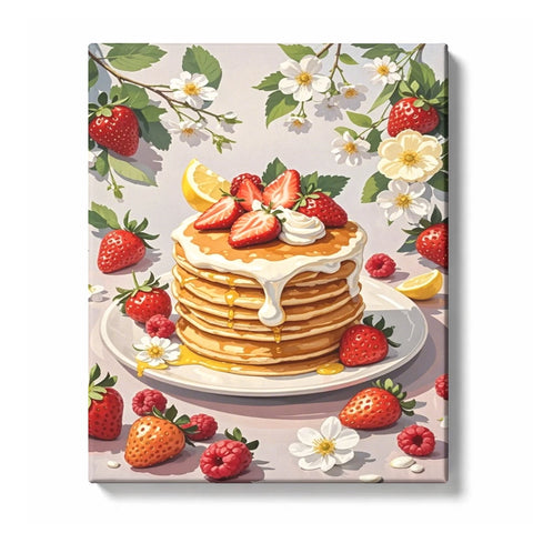 Strawberry Pancake Stack with Honey Drizzle Paint by Numbers Kit For Adults