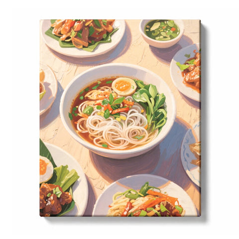 Spicy Rice Noodle Soup with Soft-Boiled Egg Paint by Numbers Kit For Adults