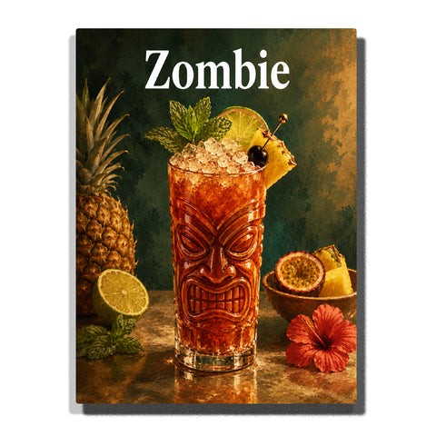 Zombie cocktail with tiki glass, pineapple, lime slices, passion fruit, hibiscus flower and tropical drink still life Paint by Numbers by PaintEasy