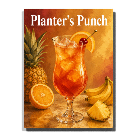 Planter’s Punch cocktail with tropical fruits, pineapple, orange slices, banana, cherry garnish and colorful drink still life Paint by Numbers by PaintEasy