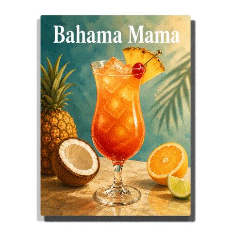 Bahama Mama cocktail with pineapple, coconut, orange slices, lime, cherry garnish and tropical drink still life Paint by Numbers by PaintEasy