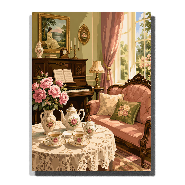 Cozy Window Corner with Pink Roses in Vase and Coffee Cup on Table Paint by Numbers Kit For A…