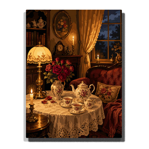 Cozy Fireplace Scene with Cat on Blanket and Warm Candlelight Paint by Numbers Kit For Adults