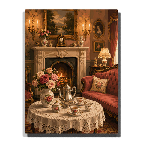 Luxurious Room with Orange Cat on Sofa and Large Flower Arrangements Paint by Numbers Kit For…
