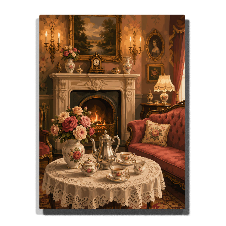 Luxurious Room with Orange Cat on Sofa and Large Flower Arrangements Paint by Numbers Kit For…