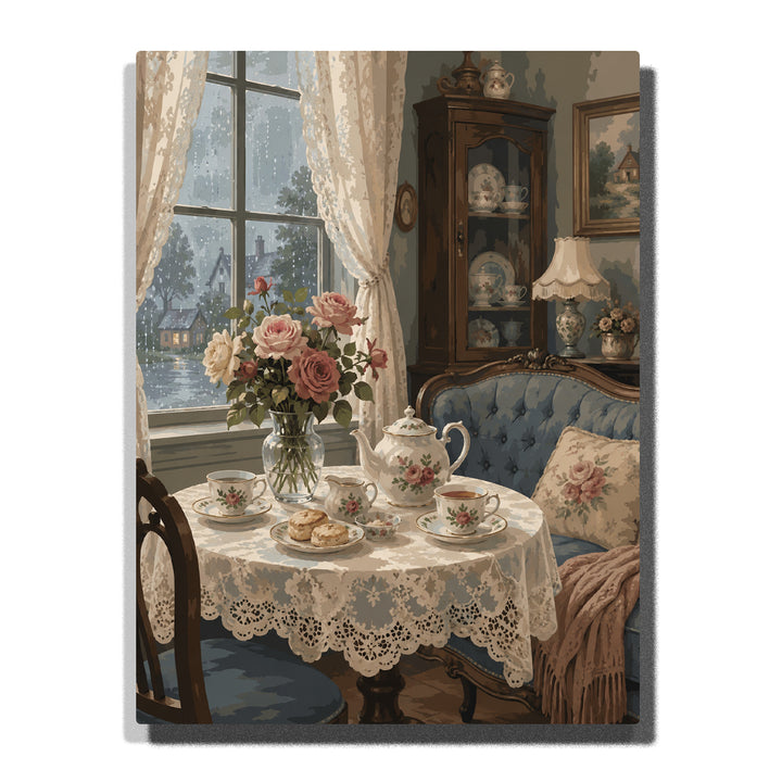 Steaming Coffee Cup on Rainy Window Sill Paint by Numbers Kit For Adults