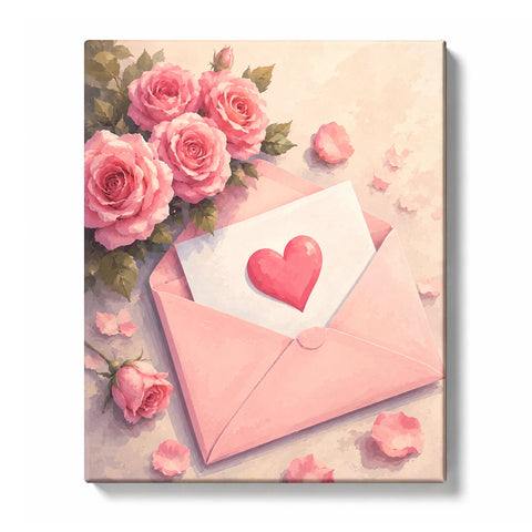 Pink Rose Letter - finished paint by numbers canvas on a white background
