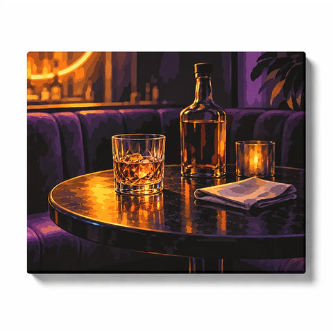 Whiskey Bar Table in Amber Neon Light