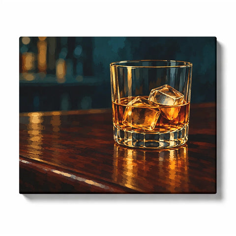 Whiskey Glass on a Dark Bar Table
