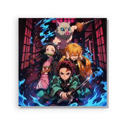 Demon Slayer Inspired Anime Paint by Numbers For Adults featuring sword characters with colorful energy effects, fantasy battle scene and Japanese animation style